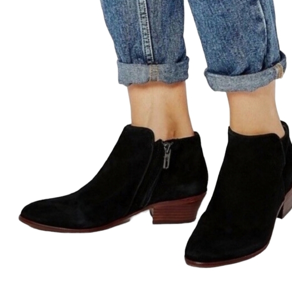 Sam Edelman Black suede heeled booties.  Western style Black suede booties. Sz 8 - Picture 8 of 9